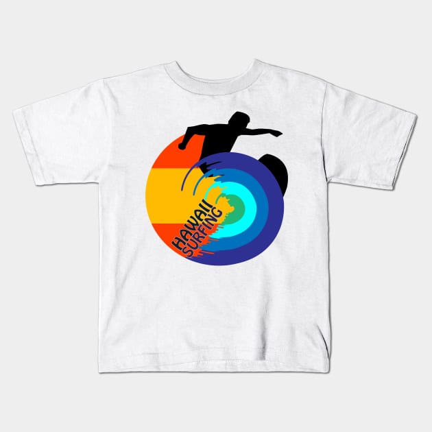 Vintage Hawaii Surfing Label Iconic Creation Kids T-Shirt by Admair 